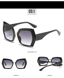 Detailed multi-angle view of polygon sunglasses with gradient lenses and gold bridge