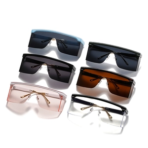 Modern oversized shield sunglasses with one-piece flat top lenses in multiple colors