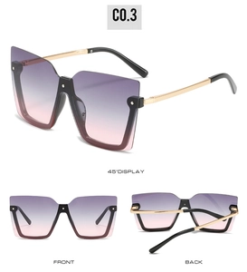 Detailansicht der quadratischen Sonnenbrille mit Verlaufsgläsern, Goldbügeln und Ziernieten