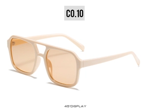 Detail of vintage square pilot sunglasses with cream double bridge frame and amber lenses