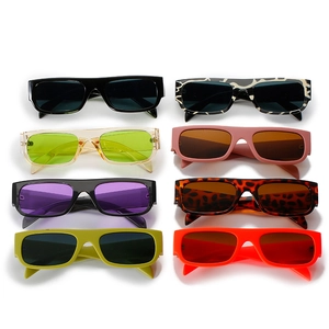 Eight pack of vintage small rectangular sunglasses in diverse fashion colors and patterns