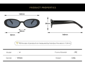 Tableau des tailles et spécifications détaillées des lunettes de soleil ovales vintage