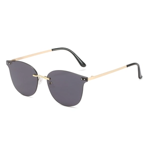 Frameless Cat Eye Sunglasses UV400 Protection Metal Temple Fashion Lightweight Eyewear For Women Men