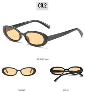 Vues détaillées de lunettes de soleil ovales vintage avec monture noire et verres orange