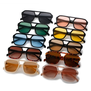 Square double-bridge pilot sunglasses set in 10 assorted vintage oceanic colors