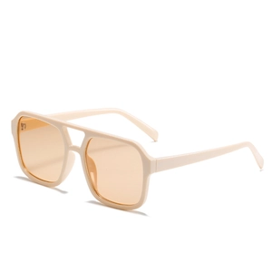 Retro square oversized sunglasses with beige glossy frame and brown gradient lenses