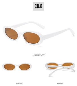 Vue multi-angle de lunettes de soleil ovales rétro blanches avec verres bruns, face et dos