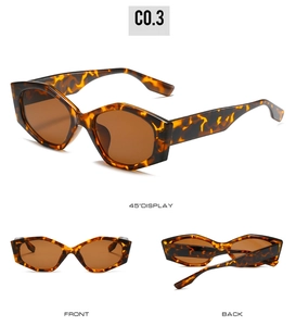 Three-view layout of vintage tortoiseshell cat eye sunglasses with brown lenses