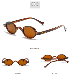 Retro small round tortoise shell sunglasses with dark brown lenses in multi-angle views