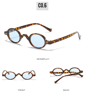 Three-view display of vintage oval tortoise sunglasses with stylish light blue lenses