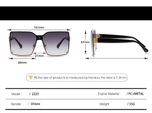 Guide des tailles détaillé pour lunettes de soleil carrées avec dimensions du cadre