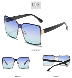 Affichage à trois vues de lunettes de soleil carrées vintage avec verres dégradés bleus