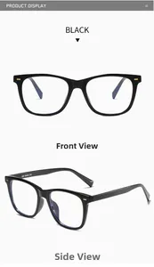 Front and side views of black square TR90 glasses frames with silver rivet accents