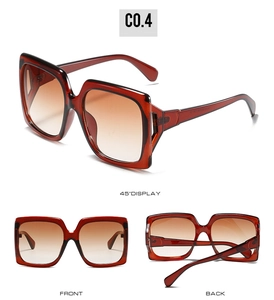 Vues sous trois angles de lunettes de soleil carrées avec monture marron et verres dégradés
