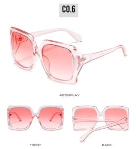 Vue à trois directions de lunettes de soleil carrées roses avec verres dégradés