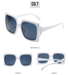 Vue sous trois angles de lunettes de soleil carrées blanches surdimensionnées avec détails
