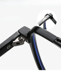 Macro view of durable metal hinge and mortise structure on TR90 black eyewear frames