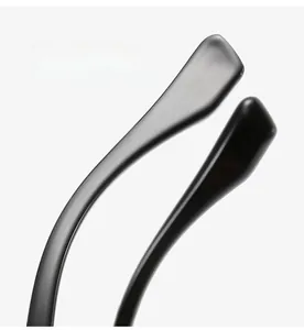 Detail of matte black curved temple on TR90 glasses for comfortable ergonomic fit