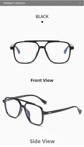 Front and side views of black TR90 double bridge aviator frames with clear lenses