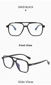 Front and side views of Sand Black TR90 aviator glasses frame with a double bridge design