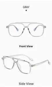 Detailed view of gray transparent TR90 aviator glasses frame with double bridge design