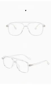 Detailed front and side view of transparent TR90 vintage double-bridge glasses frames