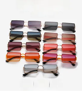 Detailed array of trendy rectangular sunglasses with wide metal temples and decorative rivets
