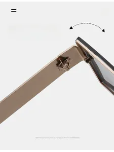 Macro detail of durable golden metal hinge on square sunglasses showing high-quality texture
