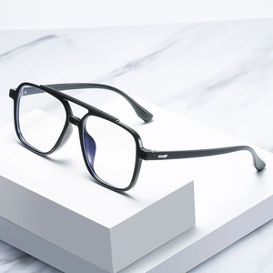 Retro TR90 aviator glasses with double bridge black frames and anti-blue light lenses