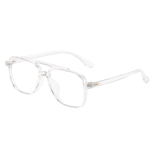 Retro transparent TR90 square double bridge glasses frames with a minimalist 45-degree view