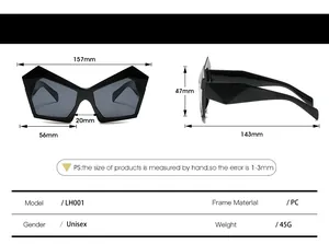 Guida alle taglie per occhiali da sole oversize con dimensioni della montatura e materiale PC