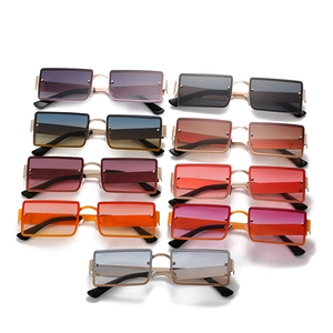 Rectangle rimless sunglasses with metal temples in nine assorted vibrant lens colors