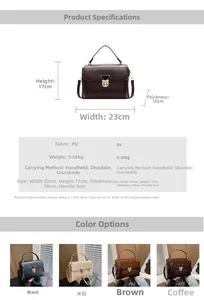 Detailed sizing guide showing dimensions 23x17x10cm for this chic PU leather crossbody bag