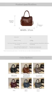 Detailed size guide and material specifications for the large vintage PU leather tote bag
