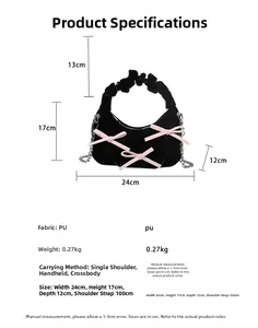 Detailed size guide for black PU handbag showing dimensions of 24cm width and 17cm height