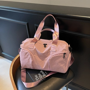 Pink waterproof nylon large capacity travel bag with detachable wide shoulder strap