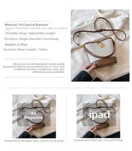 Detailed size specifications of the retro bucket bag with material and strap info