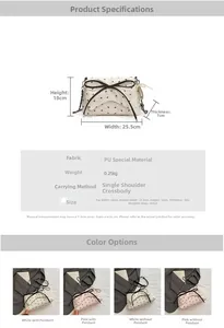Cuadro de dimensiones para bolso de hombro con lazo con medidas y material detallado
