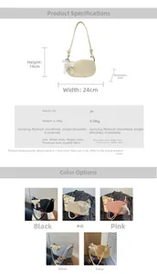 Detailed size specifications and color variants for the minimalist cloud-shaped bow handbag