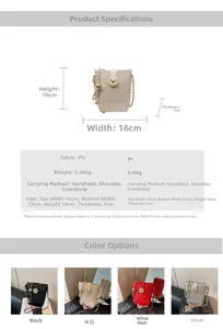 Detailed view of woven chain bucket bag structure with size and metal lock hardware