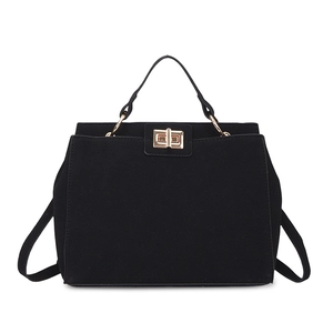 Vintage matte black top handle crossbody bag with gold hardware and classic metal buckle