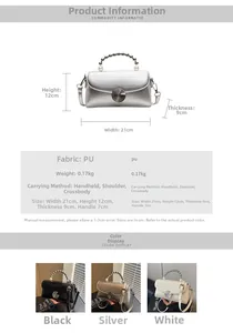 Detailed size chart for the PU leather crossbody bag with pearl handle dimensions