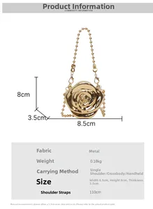 Vue détaillée du sac de soirée rose dorée avec dimensions et bandoulière perles