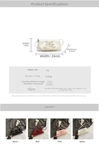 Detail view of glossy PU leather bag showing strap design and multi-color size specs