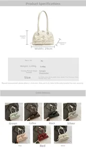Detailed size chart and multi-color options for bow-knot PU leather shoulder bag