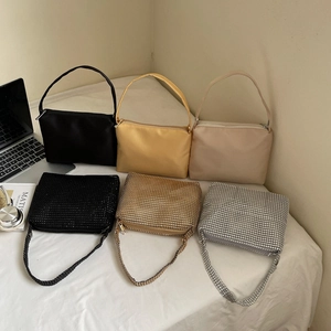 Women Rhinestone Satin Crossbody Bag Mini Evening Handbag Small Square Shoulder Bag Elegant Shiny Party Wedding Purse
