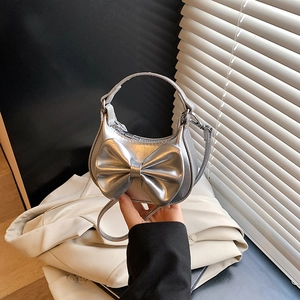 Mini Silber Metallic Handtasche mit Schleife und Umhängegurt für Mädchen