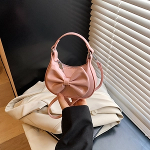Rosa Mini-Schultertasche für Mädchen mit Schleife, elegante Umhängetasche aus PU-Leder