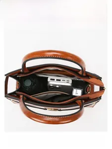 Brown vintage embossed tote bag with large capacity and multi-layer internal compartments