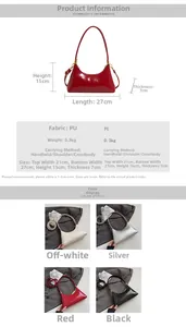Detailed dimension guide and color options for the stylish PU crescent shoulder bag